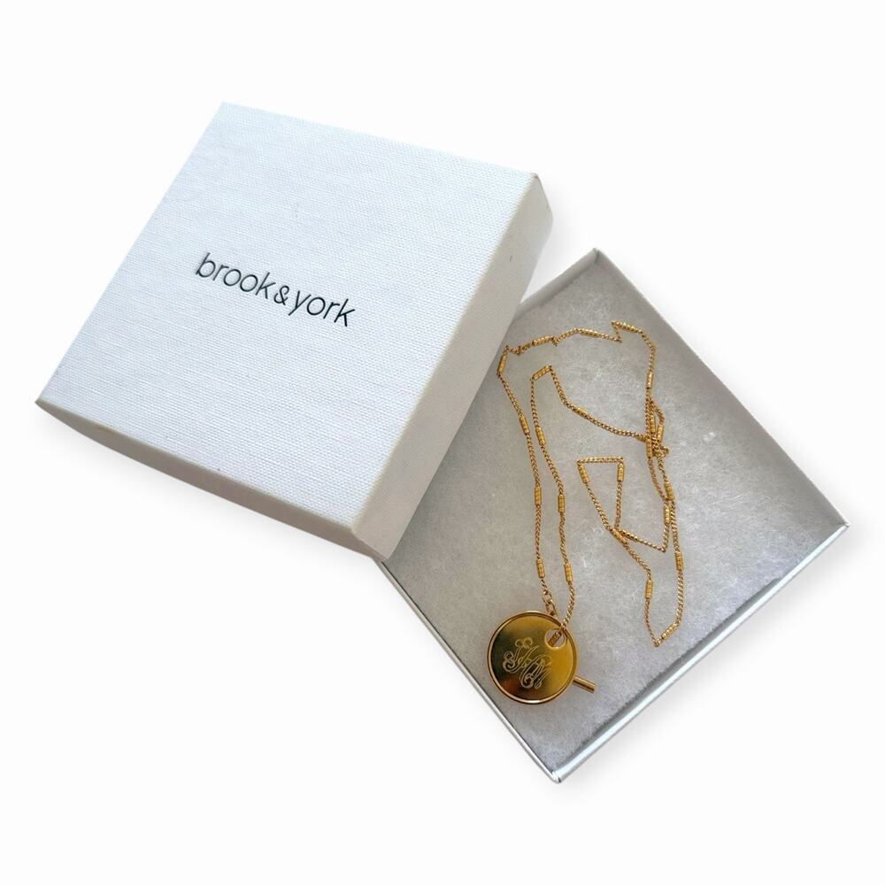 Brook & York Grace Toggle Necklace Gold Tone Custom Monogram JHM With Box